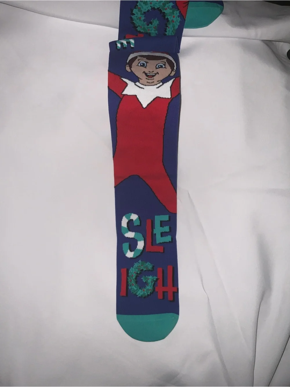 Madmia Navy Knee-High Socks with Red and Teal Holiday Accent